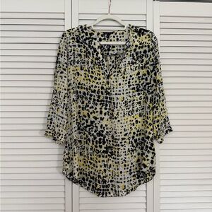 Modern Leopard Print Blouse Women's 3/4 Length Sleeve Flowy Top Wild Print Sz M